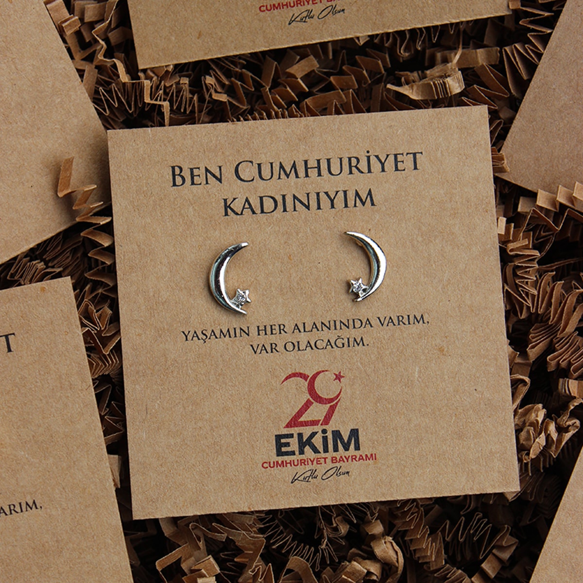 29 Ekim Temalı Hediye Kartlı Küpe Modelleri - Model 4